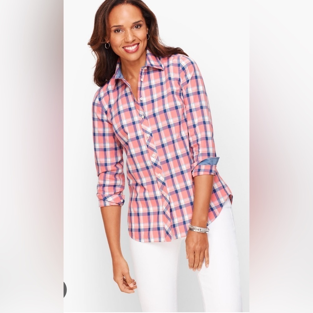 TALBOTS Shirt Button Up Long Sleeve Shirt Plaid Plus Size